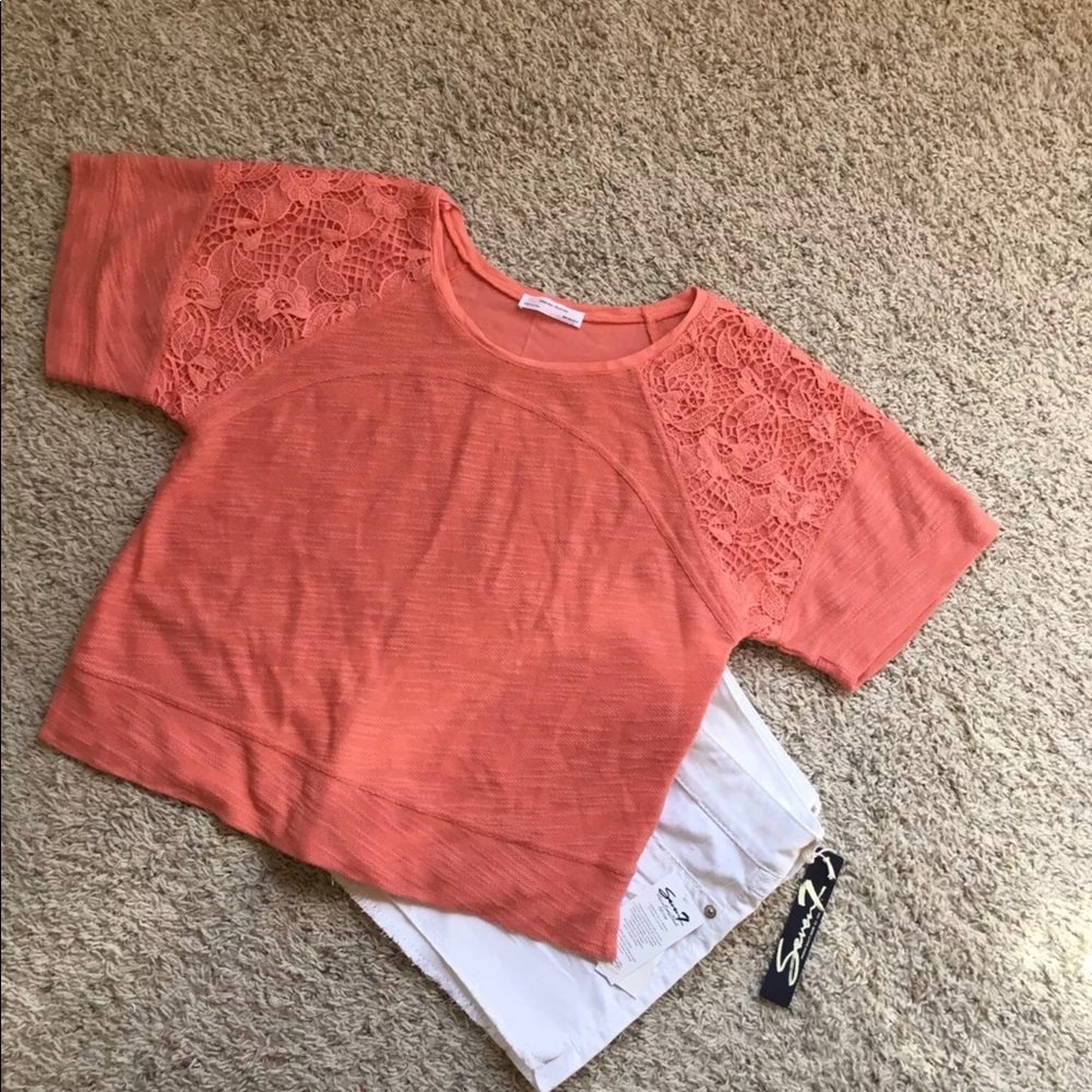 Zara W&B Collection Orange Lace Knit Textured Top